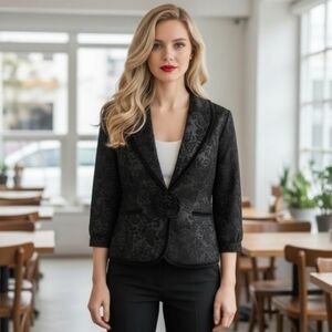 Spiegel  "Jackie O" Jacquard Paisley Design Black Blazer Jacket